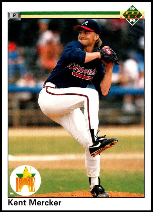 Baseball card featuring Kent Mercker pitching in Atlanta Braves uniform