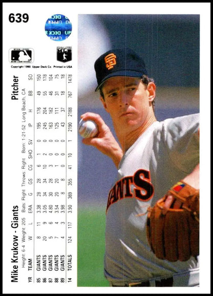 San Francisco Giants pitcher Mike Krukow in mid-throw on 1990 Upper Deck baseball card