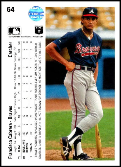 Baseball card of Francisco Cabrera in gray Atlanta Braves uniform from 1990 Upper Deck
