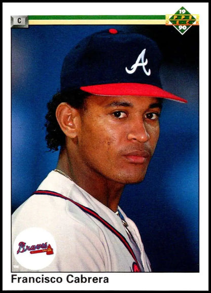 Baseball player in Atlanta Braves uniform on 1990 Upper Deck Francisco Cabrera card
