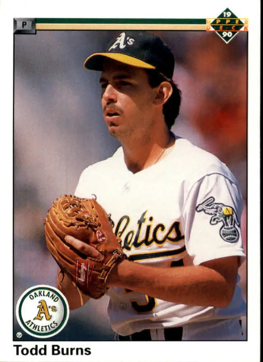 Todd Burns in Oakland Athletics uniform holding glove, featured on Upper Deck baseball card