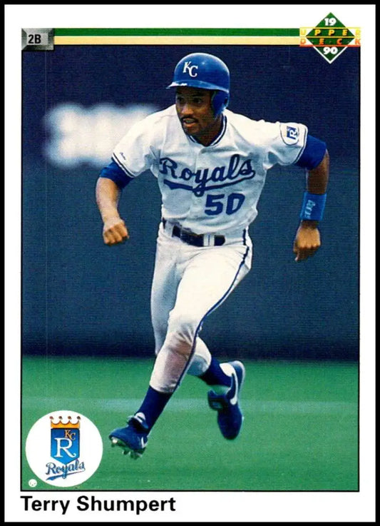 Terry Shumpert running in Kansas City Royals uniform on 1990 baseball card
