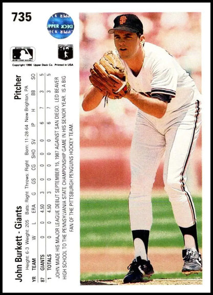 John Burkett in white uniform pitching for San Francisco Giants Upper Deck card