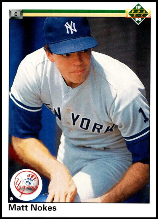 Matt Nokes 1990 Upper Deck #744 New York Yankees Baseball Card in white uniform