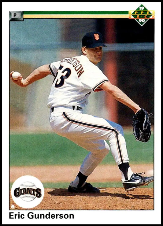 Baseball pitcher Eric Gunderson in San Francisco Giants uniform mid-delivery