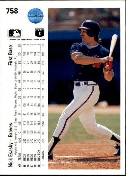 Baseball card of Nick Esasky, left-handed batter in Atlanta Braves uniform by Upper Deck