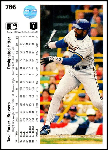 Dave Parker in white uniform at the plate on 1990 Upper Deck baseball card