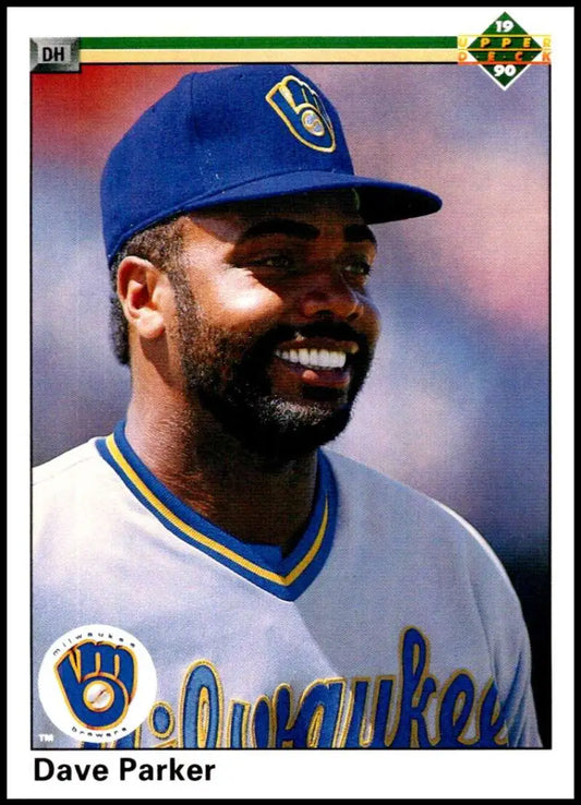 Dave Parker smiles in a blue cap and white uniform on the Upper Deck baseball card