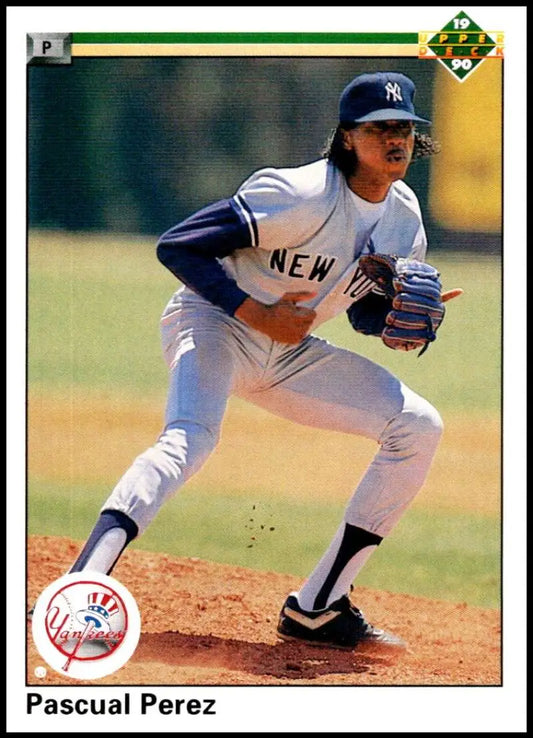New York Yankees player Pascual Perez in fielding stance on baseball card