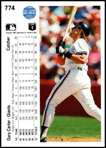 Gary Carter in San Francisco Giants uniform on 1990 Upper Deck baseball card