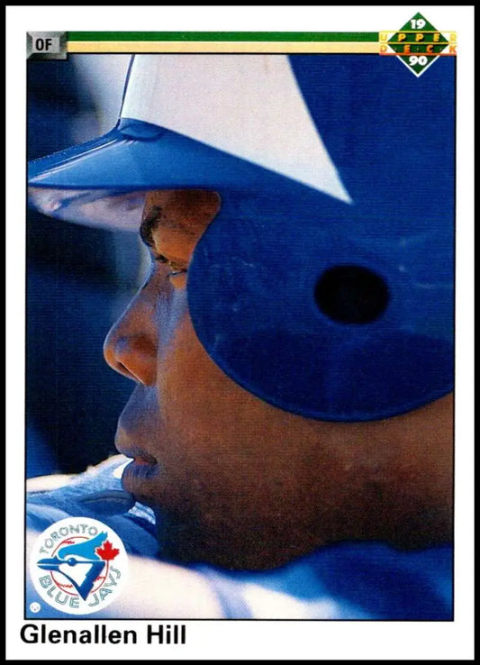 Profile view of a baseball player in a blue Toronto Blue Jays cap on Upper Deck card