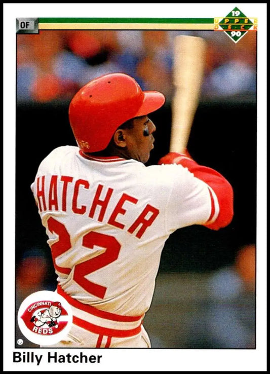 Cincinnati Reds player Billy Hatcher in batting stance on Upper Deck baseball card