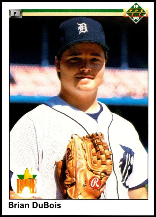 Baseball player in Detroit Tigers uniform with glove for Brian DuBois Upper Deck card