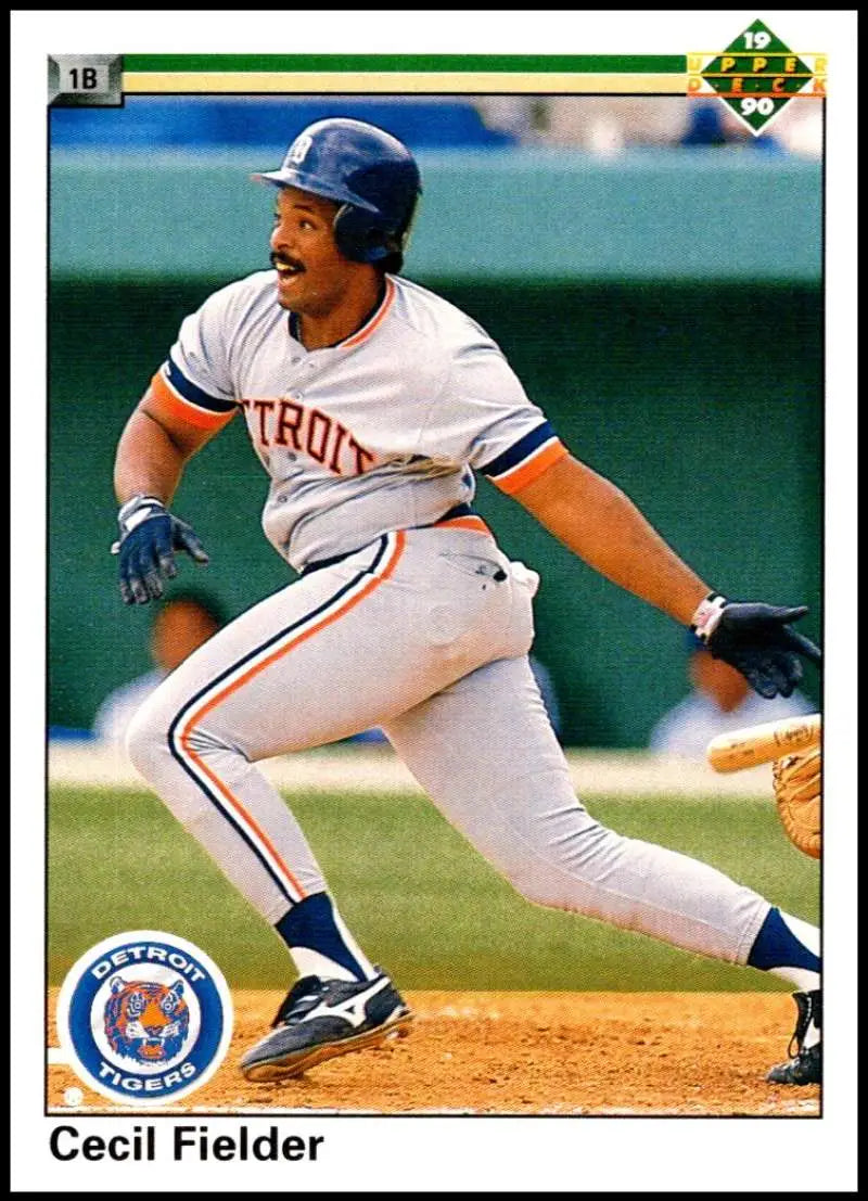 Cecil Fielder swinging bat in white uniform for Detroit Tigers baseball card