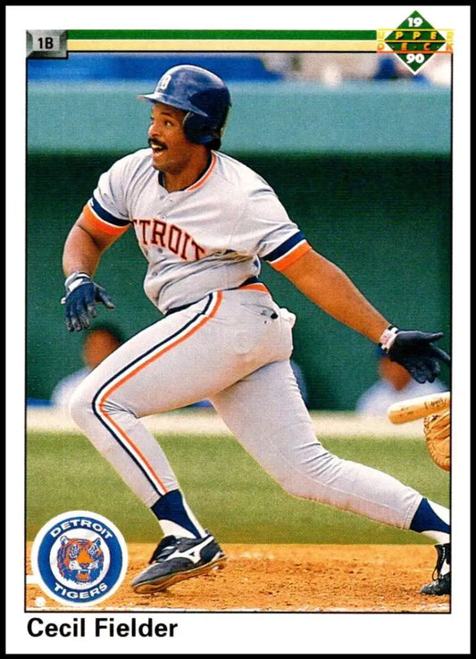 Cecil Fielder swinging bat in white uniform for Detroit Tigers baseball card