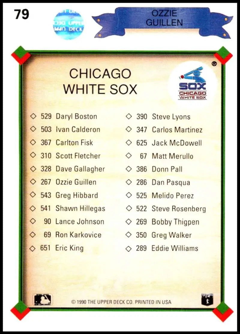 Chicago White Sox trading card featuring Ozzie Guillen team roster checklist