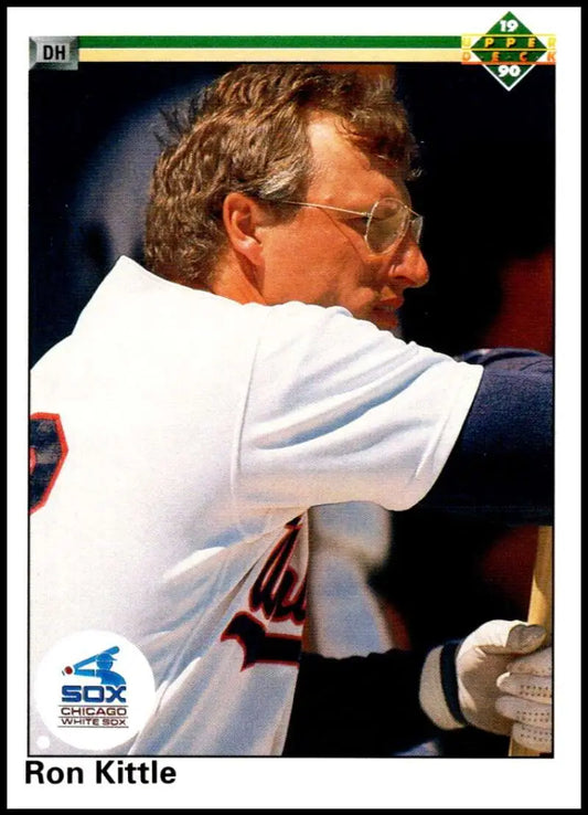 Ron Kittle in white Chicago White Sox uniform with glasses on baseball card