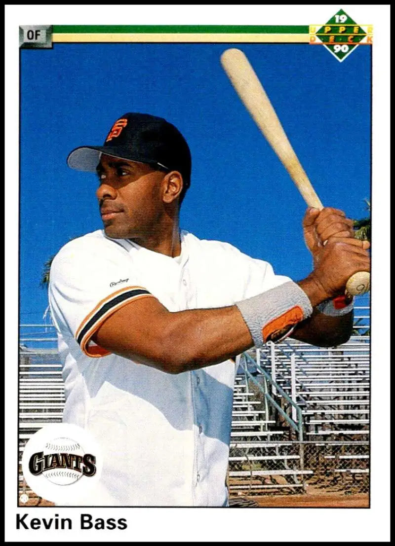 Kevin Bass in white uniform holding bat for San Francisco Giants baseball card