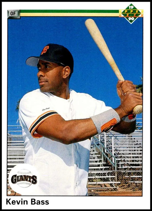 Kevin Bass in white uniform holding bat for San Francisco Giants baseball card