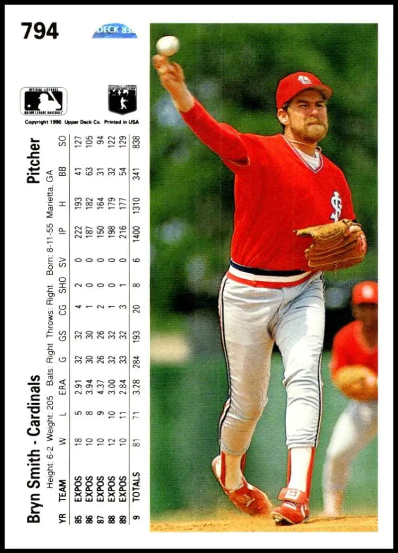 Bryn Smith pitching in a red Cincinnati Reds uniform for Upper Deck baseball card