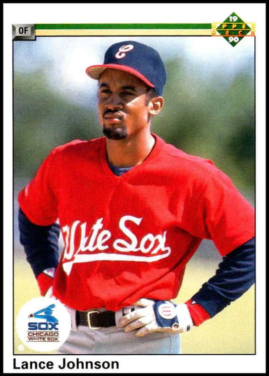 Baseball player in red Chicago White Sox jersey on 1990 Upper Deck baseball card