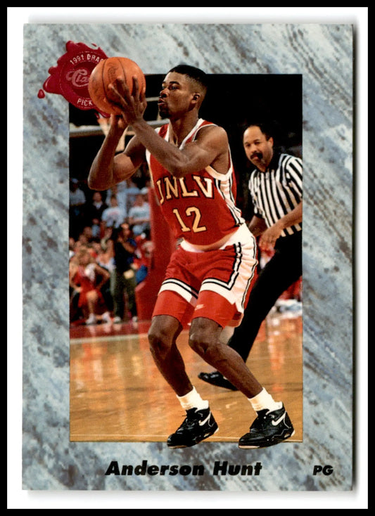 Vintage classic basketball trading card featuring Anderson Hunt in a red UNLV jersey