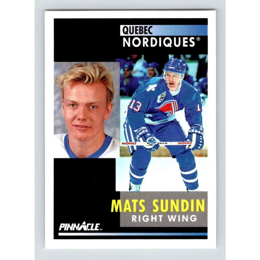 1991-92 Pinnacle #10 Mats Sundin NM-MT Quebec Nordiques Hockey Card