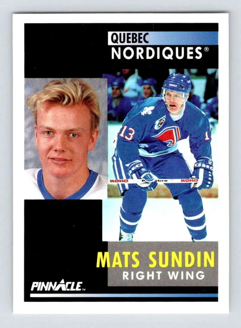 Mats Sundin Quebec Nordiques hockey card with jersey number 13 from 1991-92 Pinnacle