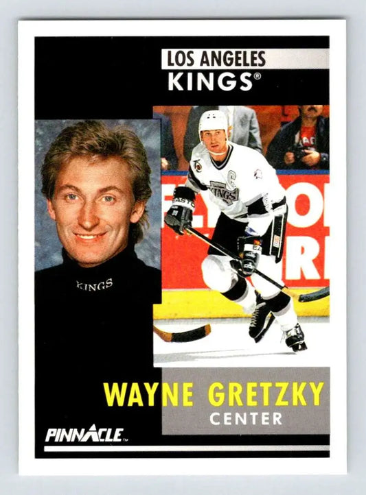 Wayne Gretzky hockey card featuring Los Angeles Kings player headshot and action shot