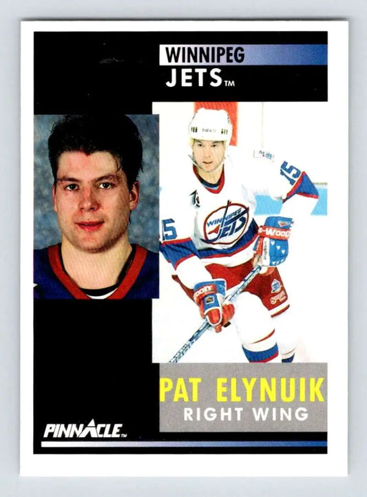 Pat Elynuik Winnipeg Jets hockey card showcasing player in portrait and action poses