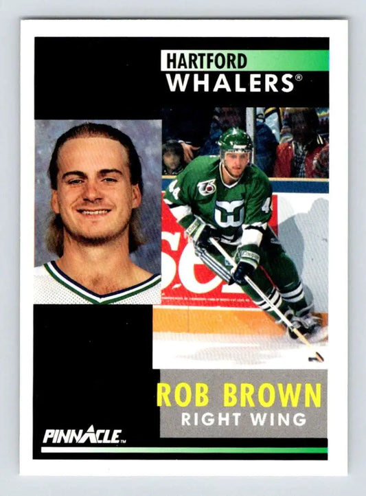 Hockey card of Rob Brown featuring Hartford Whalers player in action and portrait poses
