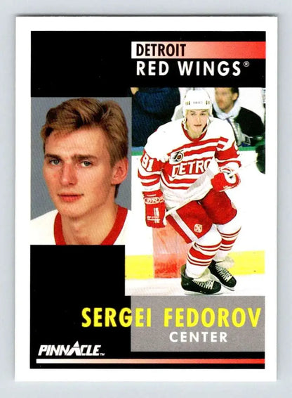 Hockey trading card of Sergei Fedorov featuring Detroit Red Wings player poses