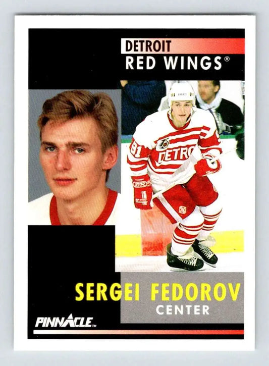 Hockey trading card of Sergei Fedorov featuring Detroit Red Wings player poses