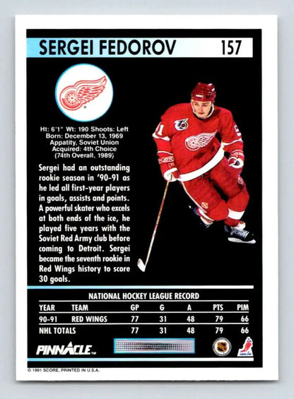 Hockey trading card of Sergei Fedorov in red uniform for Detroit Red Wings fans