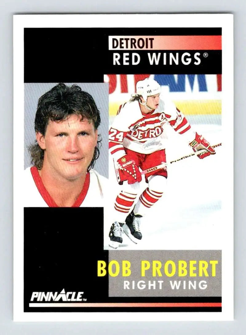 Hockey card of Bob Probert showcasing the Detroit Red Wings in portrait and action poses