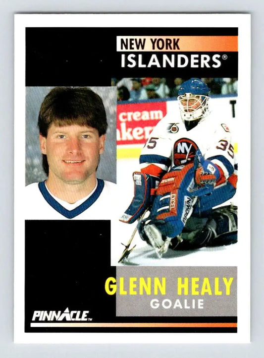 Glenn Healy hockey card showcasing New York Islanders goalie in portrait and action