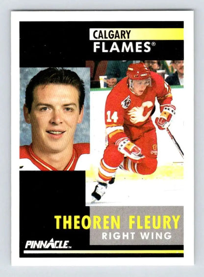 Theo Fleury Calgary Flames hockey card #14 in portrait and action shots