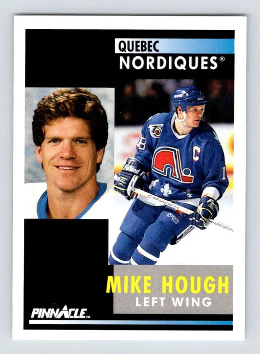 Hockey card of Mike Hough in Quebec Nordiques uniform with two photo panels