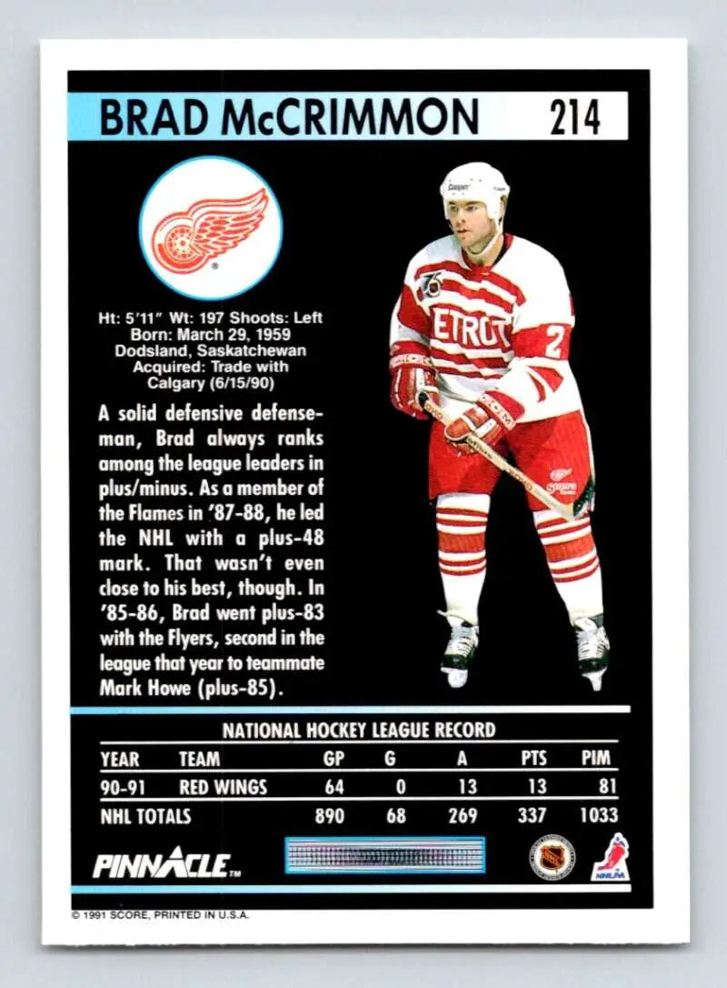 Hockey trading card of Brad McCrimmon in a Detroit Red Wings striped uniform