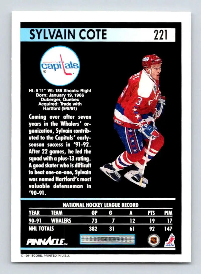 Hockey trading card of Sylvain Cote from the Washington Capitals in red and blue uniform