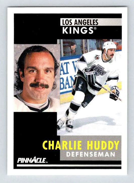 Hockey trading card of Los Angeles Kings defenseman Charlie Huddy from Pinnacle series