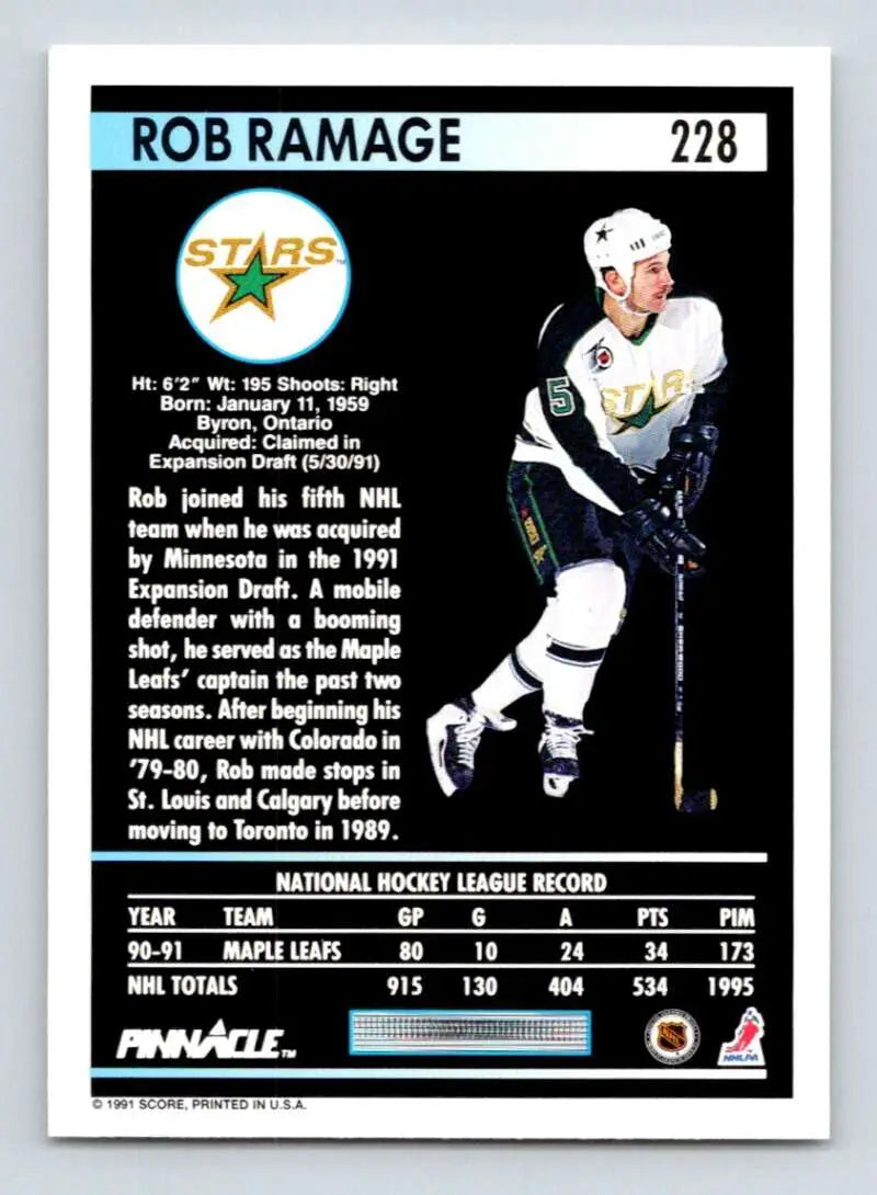 Hockey trading card of Rob Ramage in white Minnesota North Stars uniform