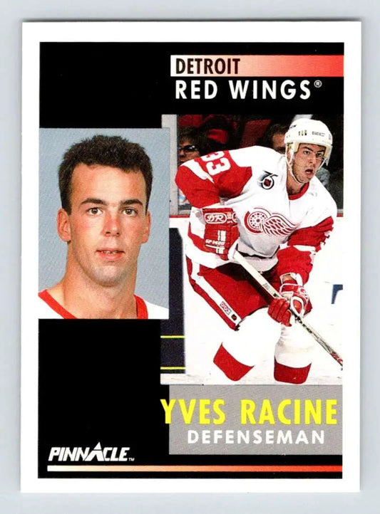 Hockey trading card of Yves Racine showcasing Detroit Red Wings defenseman in action