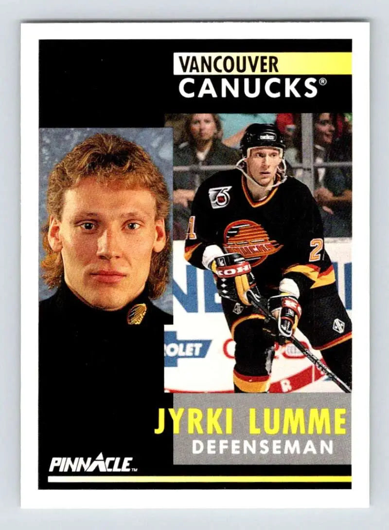 Hockey card of Jyrki Lumme from the 1991-92 Pinnacle Vancouver Canucks collection