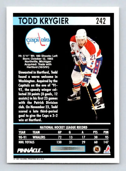 Hockey card featuring Todd Krygier of the Washington Capitals, Pinnacle #242