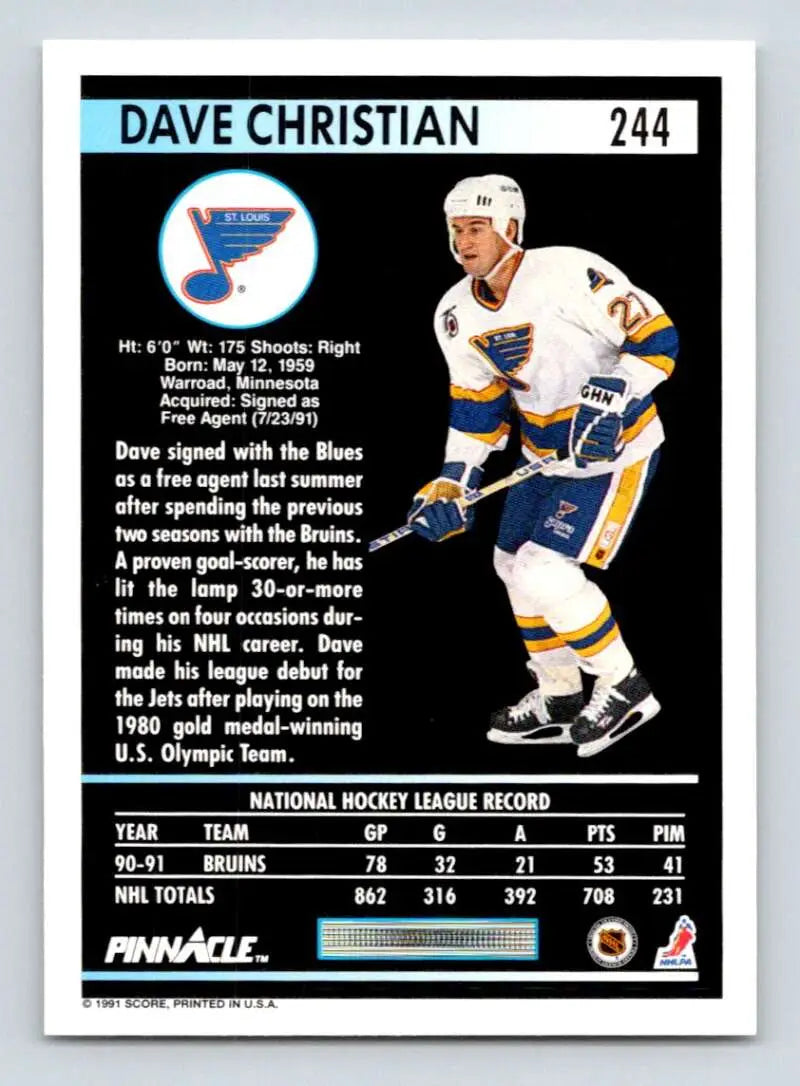 Hockey card of Dave Christian in St. Louis Blues jersey number 44, Pinnacle 1991-92