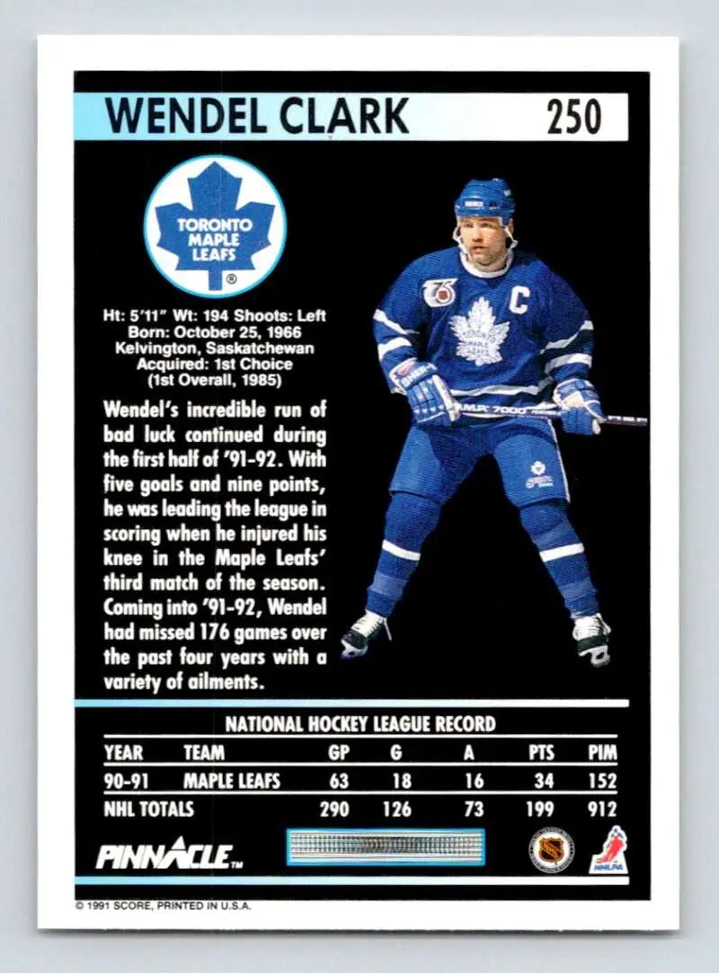 Hockey trading card of Wendel Clark from the Toronto Maple Leafs in blue uniform