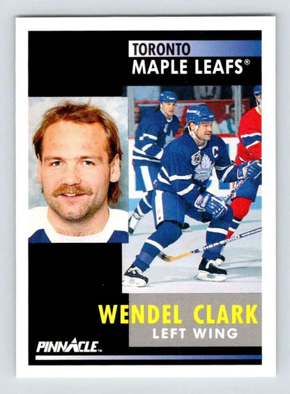 Hockey trading card of Wendel Clark featuring Toronto Maple Leafs action and portrait shots