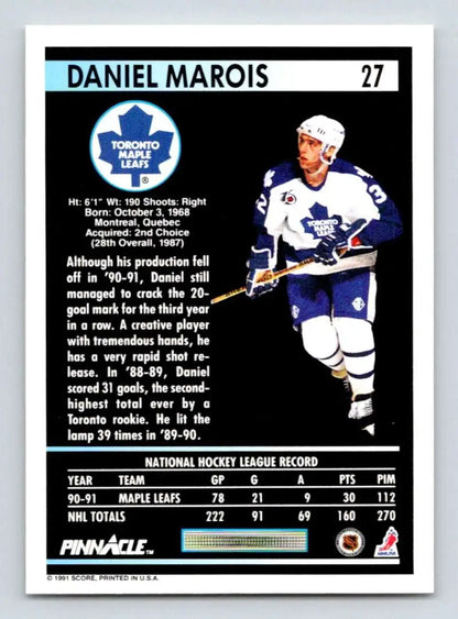 Toronto Maple Leafs trading card featuring Daniel Marois in a Pinnacle uniform