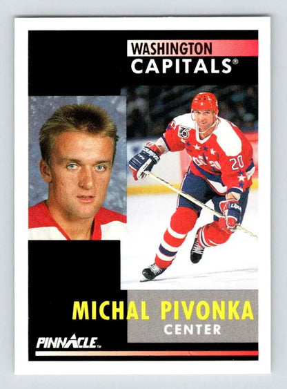 Hockey card of Michal Pivonka in Washington Capitals red, white, and blue jersey number 20